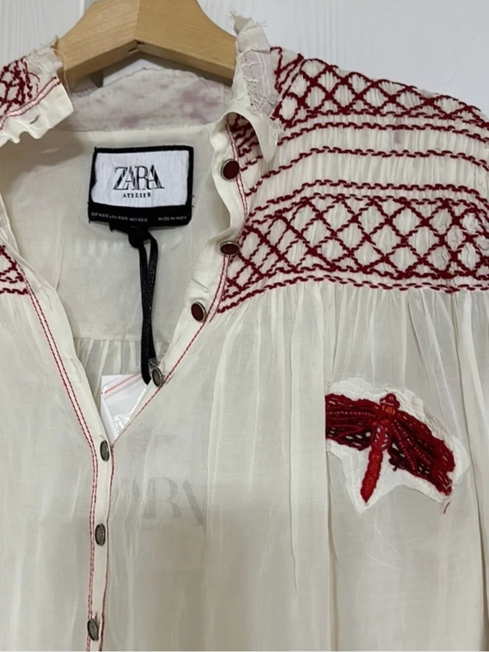 White Midi Dress with Red Embroidery